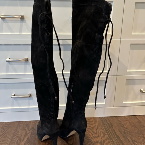 Sam Edelman Kayla Black Suede Over The Knee Platform Boots - Size 10 - Picture 4 of 8
